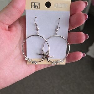 Silver Starfish Hoop Earrings
